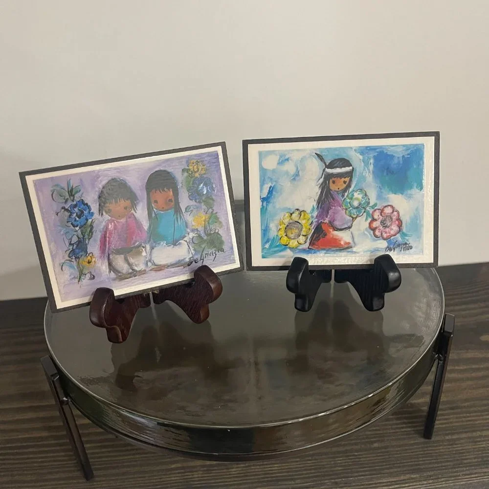 Ted De Grazia Art Work on Wooden Plaques, Set of 2